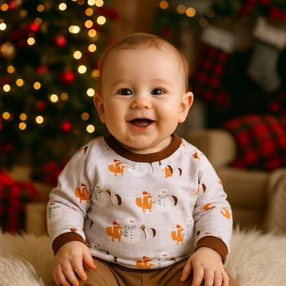 Winterlicher Longsleeve Schneemann | Größe 68