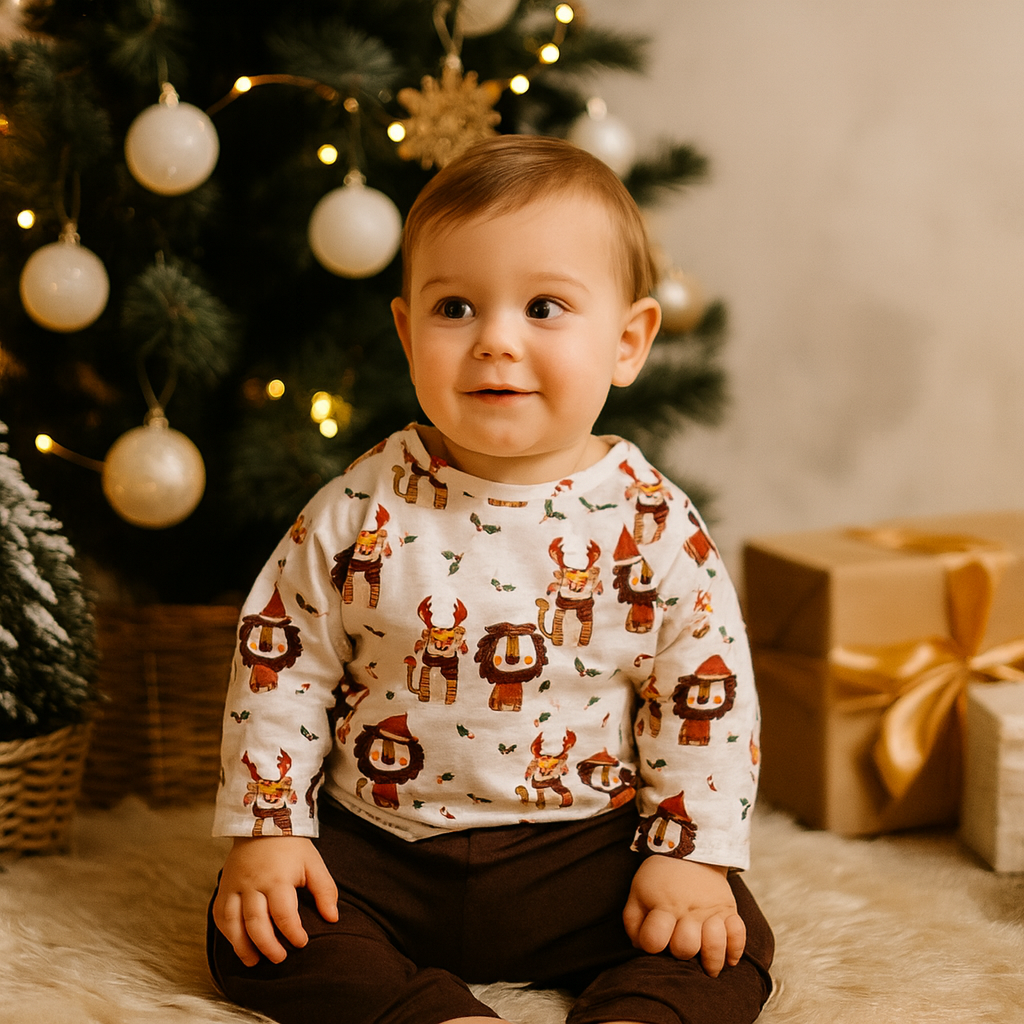 Weihnachtlicher Longsleeve Tiger und Löwe | Größe 80