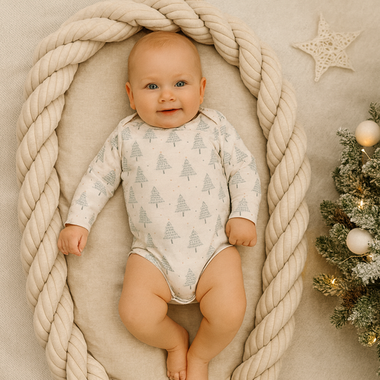 Weihnachtlicher Babybody mit Tannenbäumen | Gr. 92
